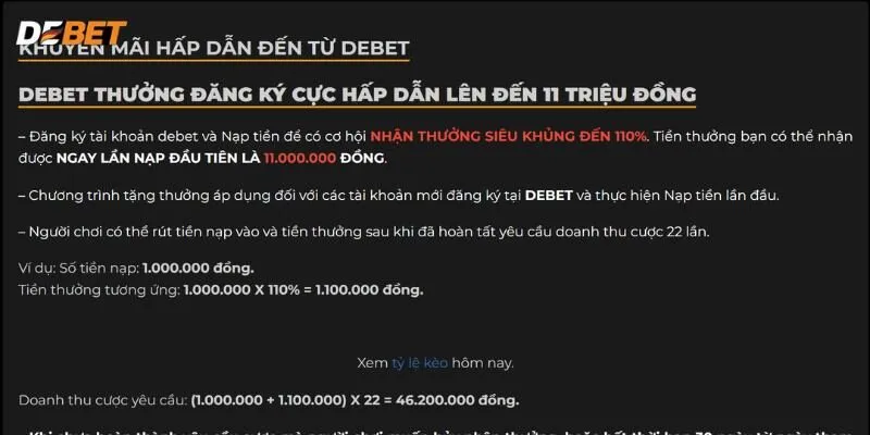 Khuyến mãi hấp dẫn đến từ Debet cho người mới